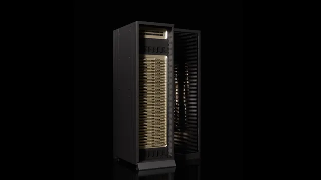 NVIDIA Groq 3 LPX 机架渲染图，展示 Vera Rubin 平台中负责低延迟推理的加速器机架