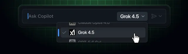 GitHub Copilot 模型选择器中展示 Grok 4.5 选项