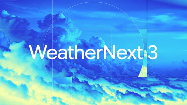 蓝黄云层背景上的 WeatherNext 3 标题图