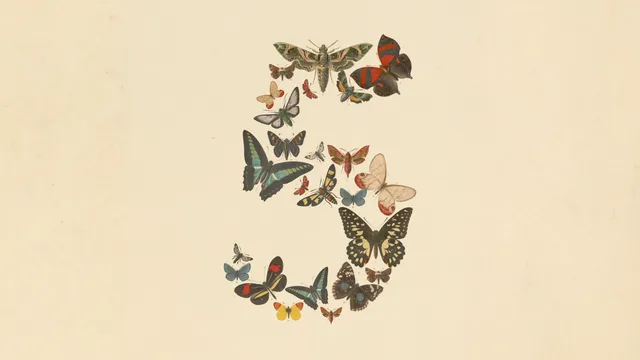 由蝴蝶组成的数字 5——Anthropic 官方 Fable 5 发布主视觉图