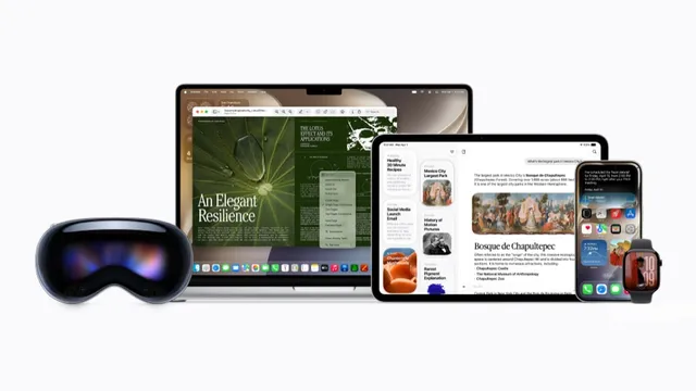 Apple Siri AI 在 iPhone、MacBook、iPad、Apple Vision Pro 和 Apple Watch 上的界面展示