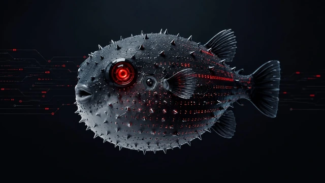 河豚（Pufferfish）插图，对应 Sysdig 命名的 AI 勒索软件 JadePuffer